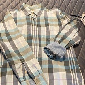 Faconnable Blue and Gray Plaid Button Down Shirt